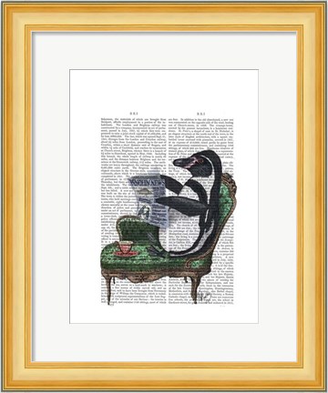 Framed Penguin Reading Newspaper Print