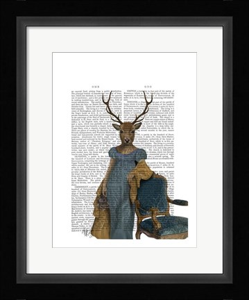 Framed Deer In Blue Dress Print