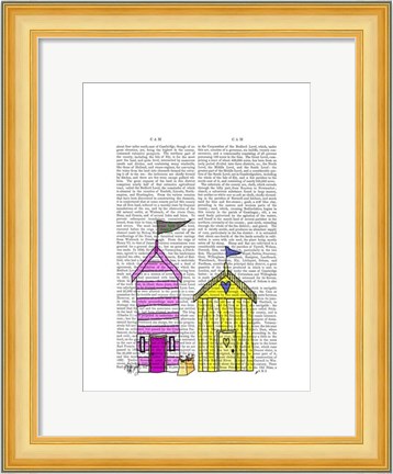 Framed Beach Huts 3 Illustration Print