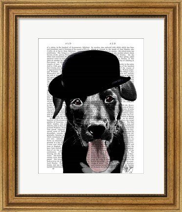 Framed Black Labrador in Bowler Hat Print