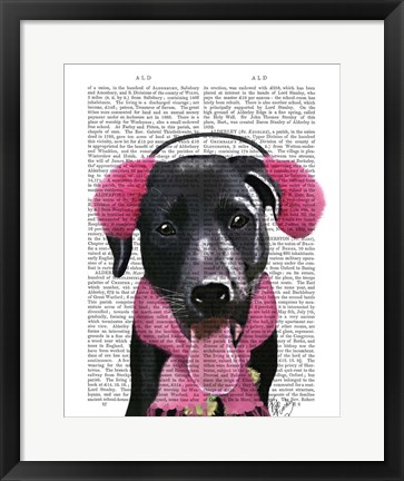 Framed Black Labrador With Ear Muffs Print