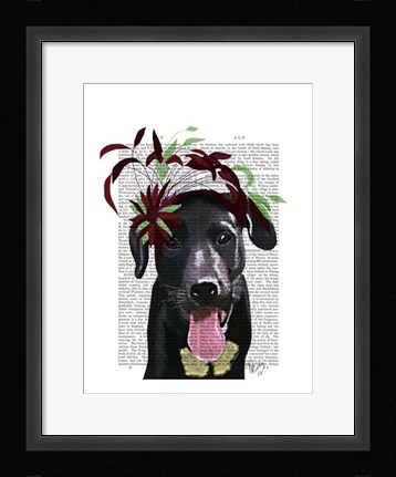 Framed Black Labrador With Green Fascinator Print