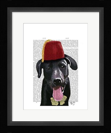 Framed Black Labrador With Fez Print