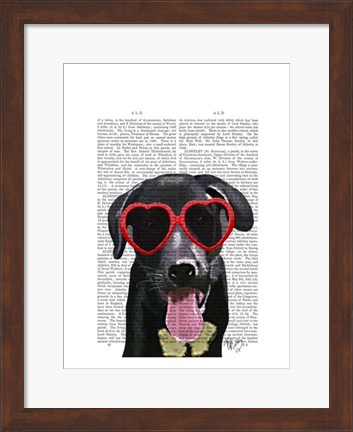 Framed Black Labrador With Heart Sunglasses Print