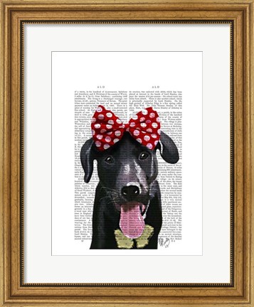 Framed Black Labrador With Red Bow On Head Print
