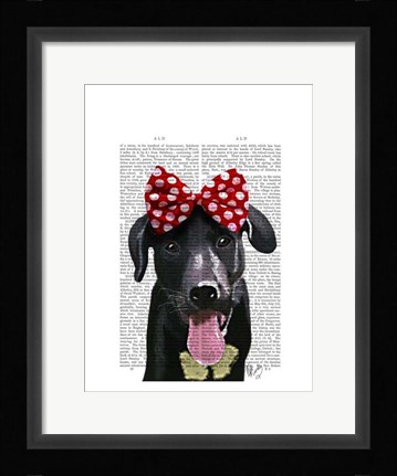 Framed Black Labrador With Red Bow On Head Print