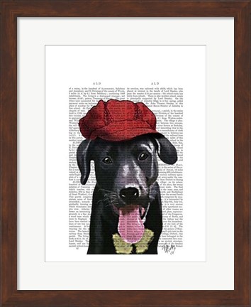 Framed Black Labrador With Red Cap Print