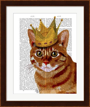 Framed Ginger Cat with Crown Portrai Print