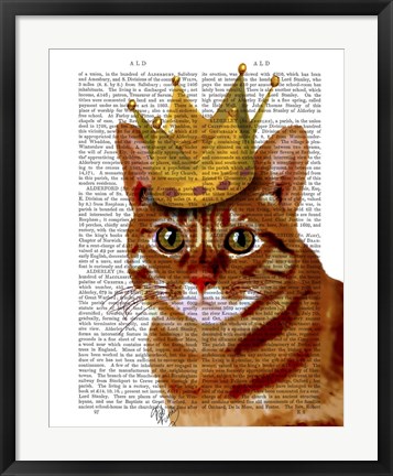 Framed Ginger Cat with Crown Portrai Print
