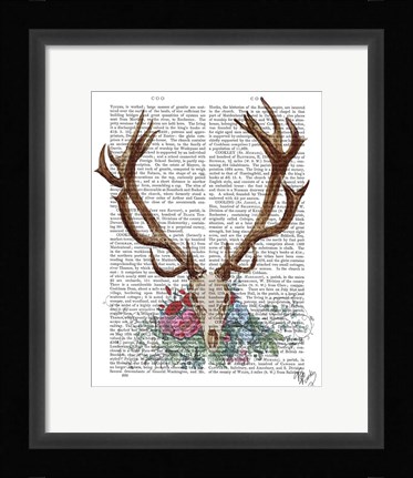 Framed Deer Skull With Flowers 1 Print