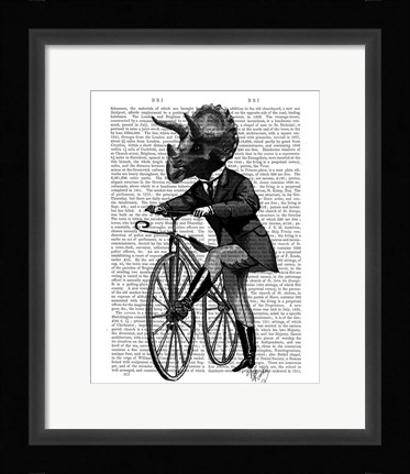 Framed Triceratops Man on Bike Dinosaur Print