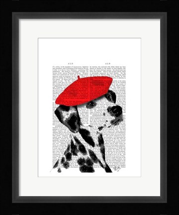 Framed Dalmatian With Red Beret Print