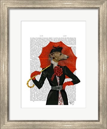 Framed Elegant Greyhound and Red Umbrella Print