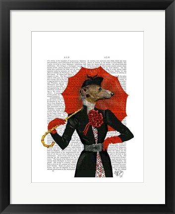 Framed Elegant Greyhound and Red Umbrella Print