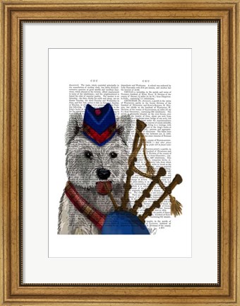 Framed West Highland Terrier and Bagpipes Print
