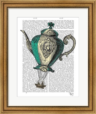 Framed Flying Teapot 1 Green and Yellow Print