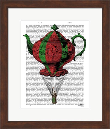 Framed Flying Teapot 2 Red and Green Print