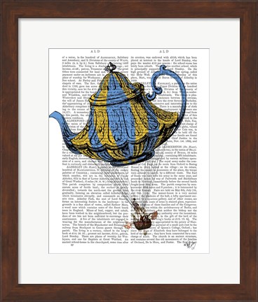 Framed Flying Teapot 3 Blue and Yellow Print