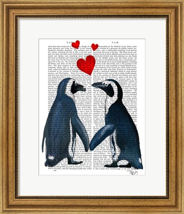 Framed Penguins With Love Hearts Print