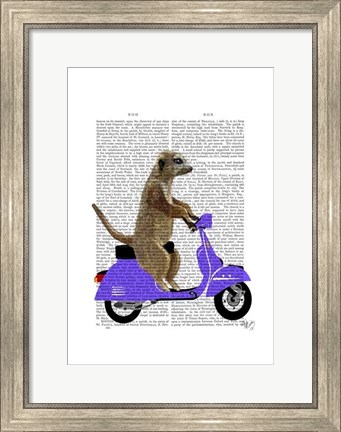 Framed Meerkat on Lilac Moped Print