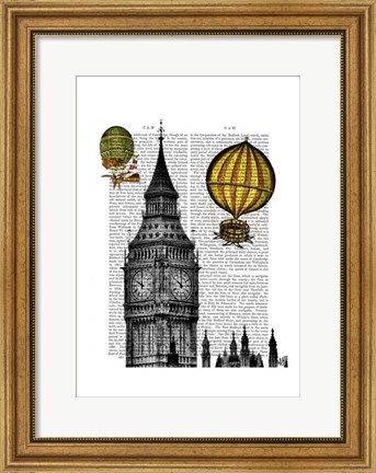 Framed Big Ben and Vintage Hot Air Balloons Print