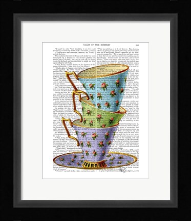 Framed Stack Of Three Vintage Teacups Print