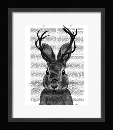 Framed Jackalope with Grey Antlers Print