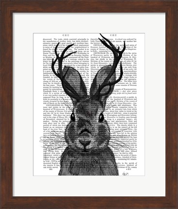 Framed Jackalope with Grey Antlers Print