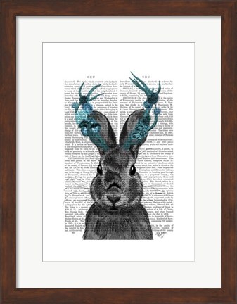 Framed Jackalope with Turquoise Antlers Print