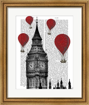 Framed Big Ben and Red Hot Air Balloons Print