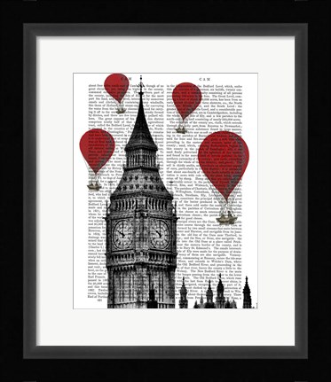 Framed Big Ben and Red Hot Air Balloons Print