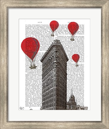 Framed Flat Iron Building and Red Hot Air Balloons Print