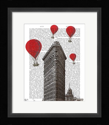Framed Flat Iron Building and Red Hot Air Balloons Print