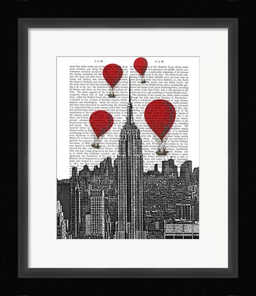Framed Empire State Building and Red Hot Air Balloons Print