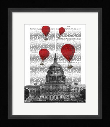 Framed US Capitol Building and Red Hot Air Balloons Print