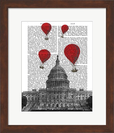 Framed US Capitol Building and Red Hot Air Balloons Print