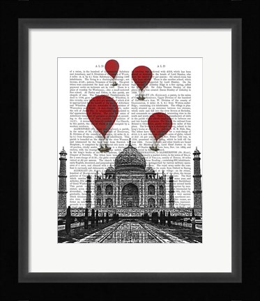 Framed Taj Mahal and Red Hot Air Balloons Print