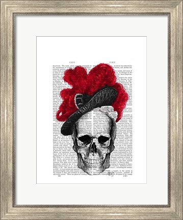 Framed Skull with Red Hat Print