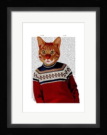 Framed Cat in Ski Sweater Print