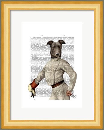 Framed Greyhound Fencer in Cream Portrait Print
