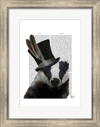 Framed Steampunk Badger in Top Hat Print