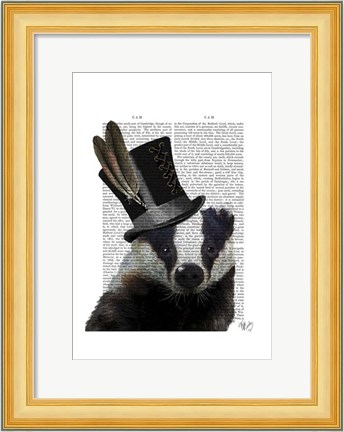 Framed Steampunk Badger in Top Hat Print