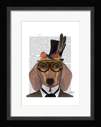 Framed Dachshund with Top Hat and Goggles Print
