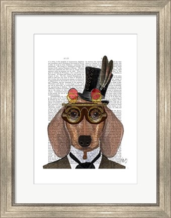 Framed Dachshund with Top Hat and Goggles Print