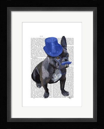 Framed French Bulldog With Blue Top Hat and Moustache Print