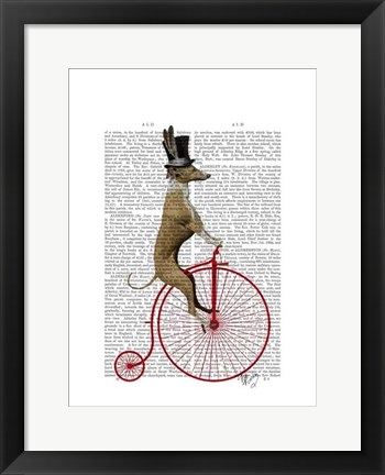 Framed Greyhound on Red Penny Farthing Bike Print