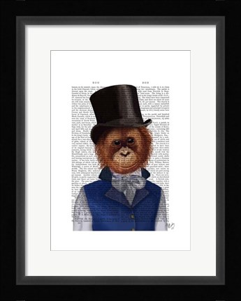 Framed Orangutan in Top Hat Print