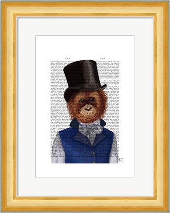 Framed Orangutan in Top Hat Print