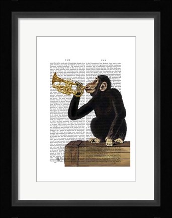 Framed Monkey Playing Trumpet Print