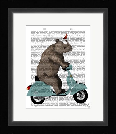 Framed Rhino on Moped Print